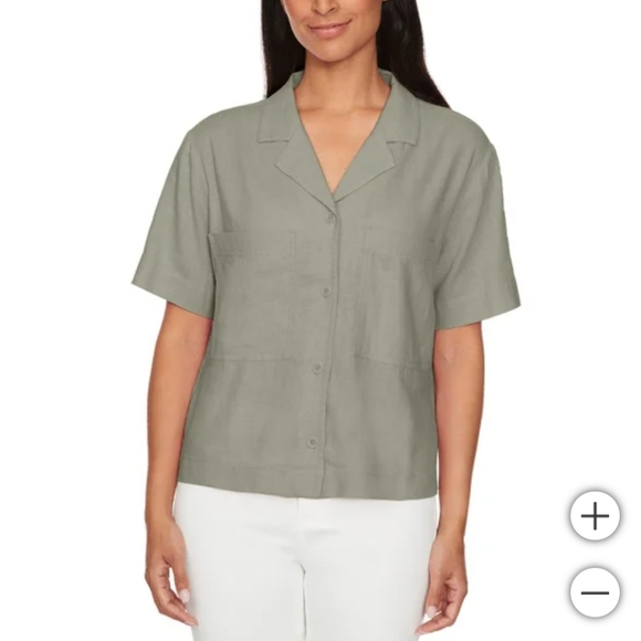 NWT Buffalo Women's Linen Blend Button Front Shirt Green M B16 - Picture 2 of 5